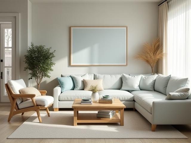 Coastal elegant living room with natural colors