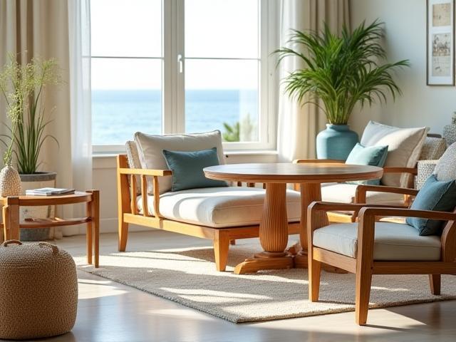 Coastal furniture category showing elegant wooden chairs and tables